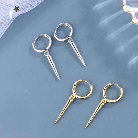 *NEW 925 Sterling Silver Spike Drop Huggie Hoops - Picture 3 of 8